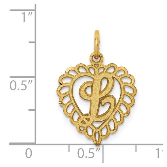 14k Yellow Gold, Grace Collection, Satin Heart Initial L Pendant, 15mm - Picture 4 of 5